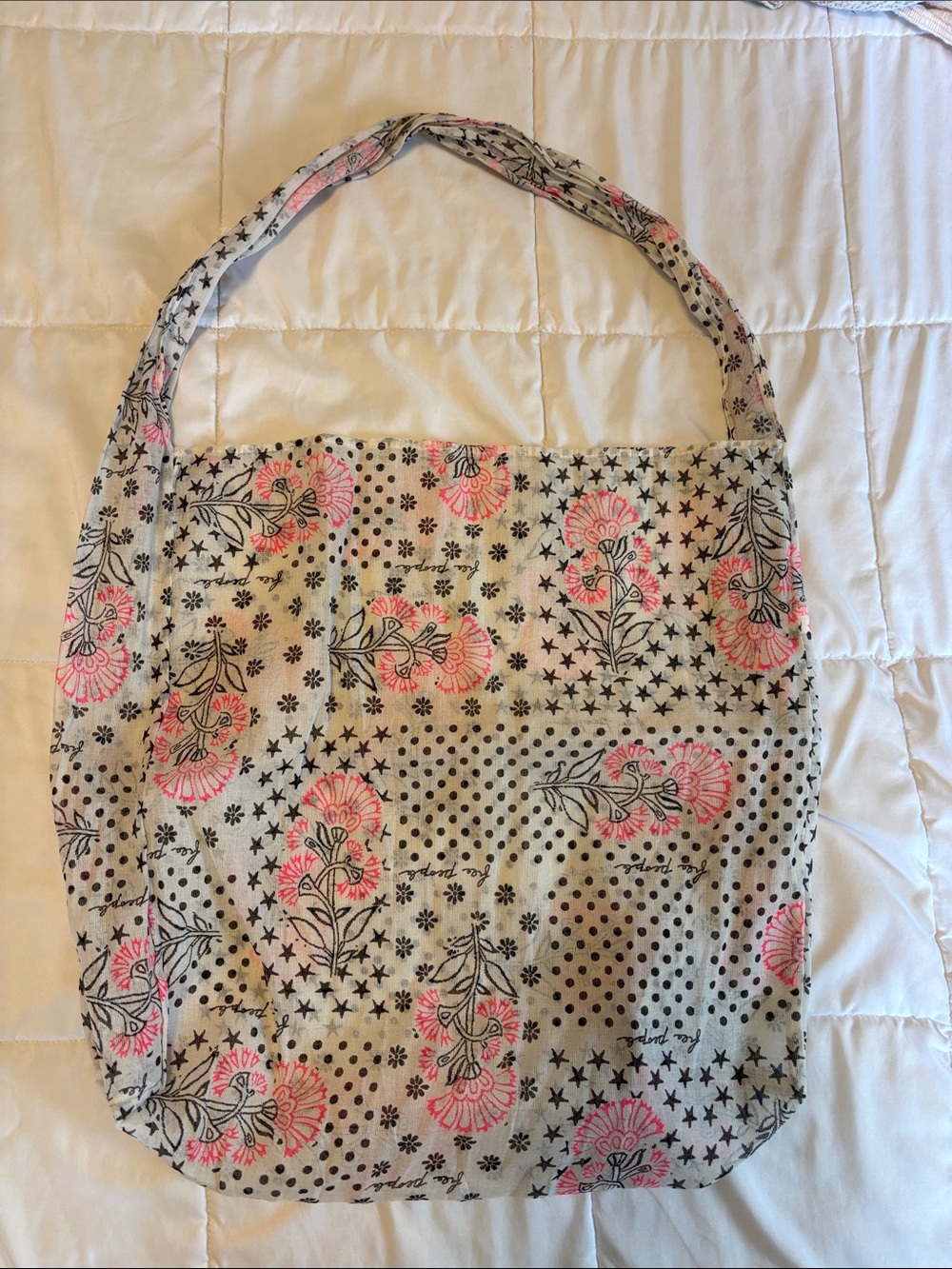 Free People Floral Print Tote in Cream, Pink & Black